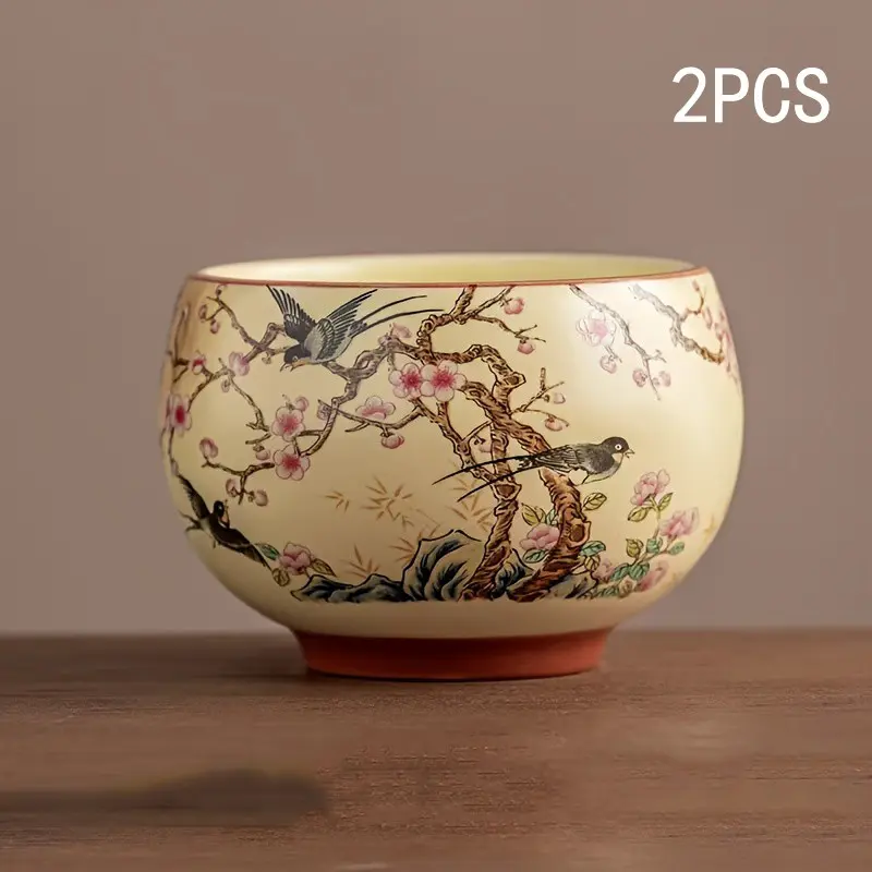 2pc Ceramic Tea Cups with Copper Coins, Large Capacity, Collectible Master Cup, Perfect Gift, Traditional Chinese Tea Set, Home & Office Use, Teacup