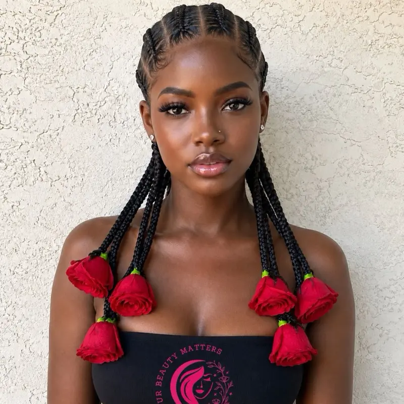 Luxury Handmade Full Lace Human Hair Rose Braided Wig | Custom Cornrow Braided Wig | Floral Statement Wig