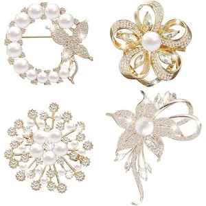 4 Pcs Brooches and Pins for Women Crystal Pearl Vintage Heart Brooches Valentines Day Gifts for Teacher Gift Wedding Bouquet Clip Rhinestones