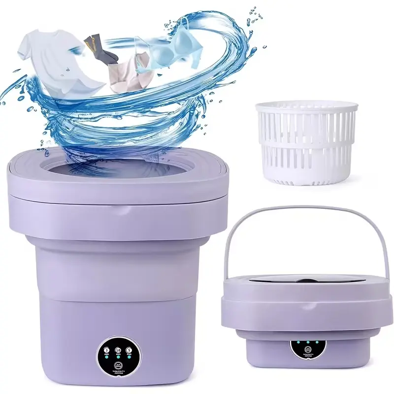 Portable Mini Foldable Washing Machine with Spin Dry. Sonic Cleaning Technology, fully automatic design with drain basket. Perfect for underwear, socks, baby garments & towels. soaking tub shampoobowl