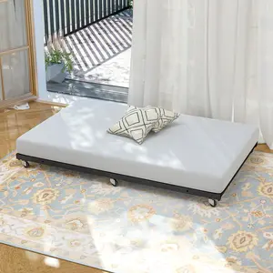 VECELO Twin Trundle Bed Frame Only/Roll Out/Enhanced & Up-Graded Metal Slats Support with Lockable Casters, White，Black