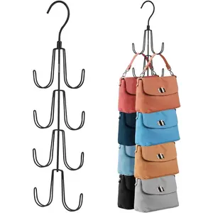 2 Pack Purse Organizer for Closet, Rotatable Purse Hanger Bag Holder, Max 16 Storage Capacity Backpack Rack, Metal Space Saving Hanger, Black