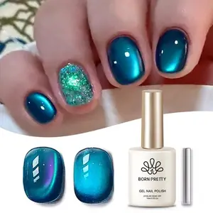 BORN PRETTY Sea Blue Cat Magnetic Eye Gel Nail Polish With Magnetic Stick Crystal Holographic Nail Polish for Nail Art DIY at Home 15ML Christmas Nails Gel Nail Polish