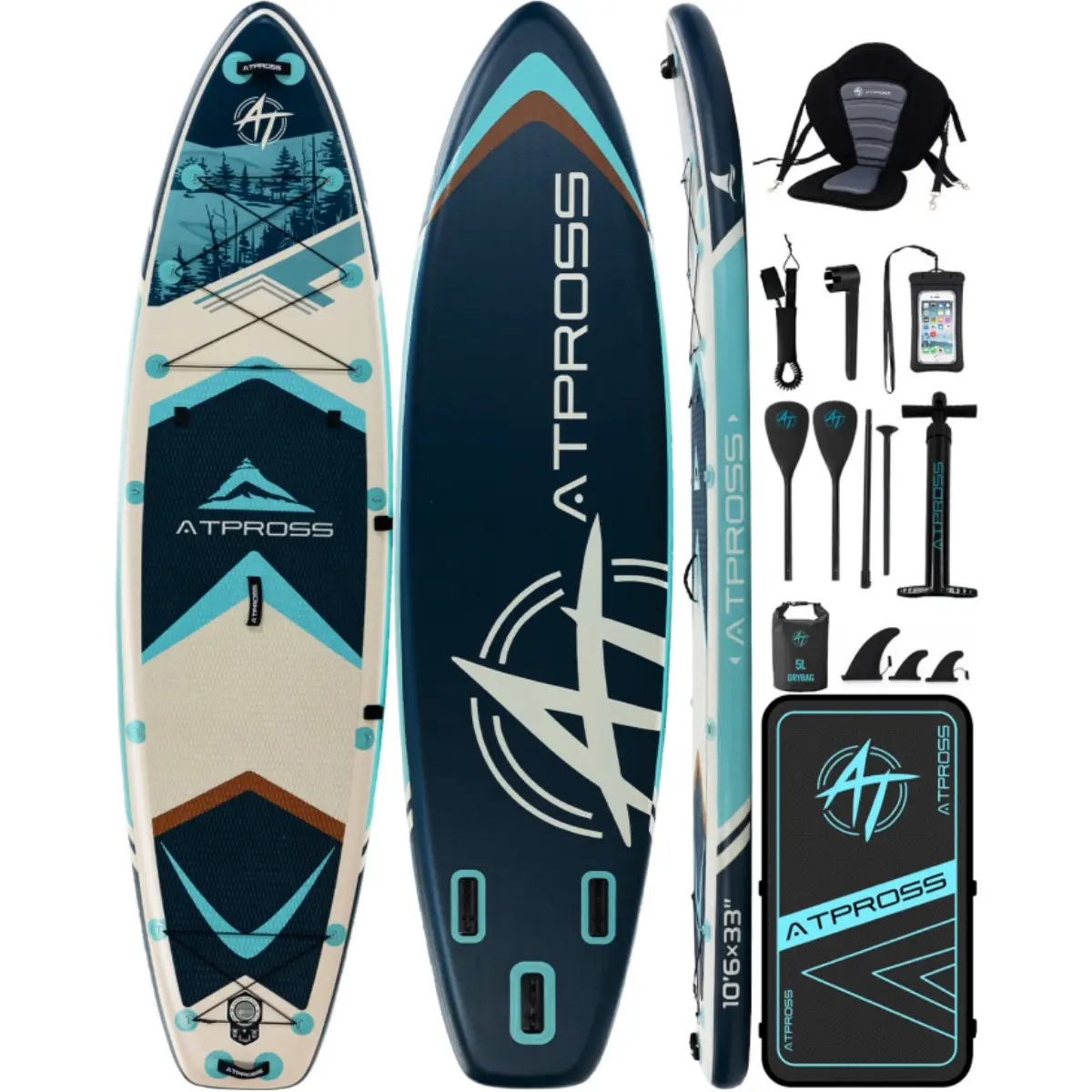 Inflatable Stand Up Paddleboard for Adults 10'6" x 33", Extra Wide PVC Design with Anti-Slip EVA Deck, 400 lbs Capacity, Kit with Kayak Seat for Paddle Boarding & Fishing, Inflatable Paddle Board