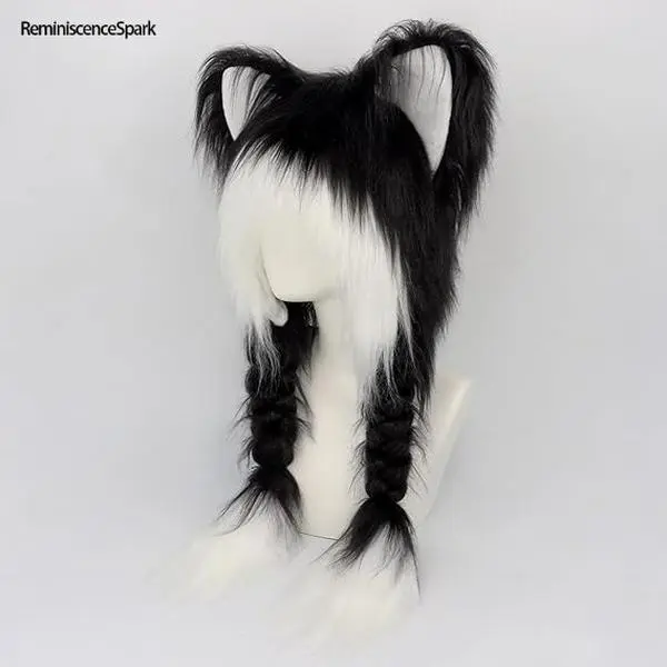 Cute Animal Ear Braided Look Plush Fabric Hat - Lightweight, Comfortable Sports & Outdoor Accessory, White & Pink Valentine’s Day Gift for Cosplay Events, Winter Parties, Accessories, Party Hats