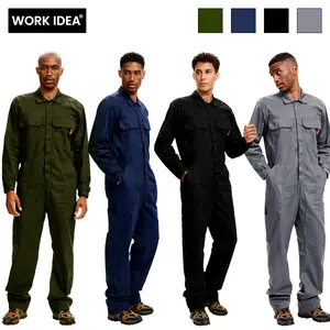 WORK IDEA Men's 100% Cotton Workwear. It features long sleeves, durable twill fabric, multiple pockets for storage, and is suitable for both casual and work scenarios.