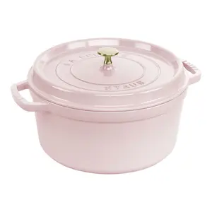 Staub 7-Qt Enameled Cast Iron Round Dutch Oven Durable Heat Retention for Braising Baking Slow Cooking, Pink Peony