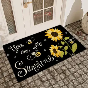 1pc Sunflower black background Printed Door Mat Flax Surface Diatomaceous Earth Non-Slip Water-Absorbing Entrance Door Mat Indoor Outdoor Printed Bath Room Holiday Home Decor