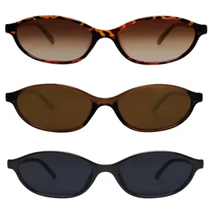 3 PCS Retro Oval Cat Eye Sunglasses for Women Y2k Trendy Narrow Sunnies Designer Sun Glasses in Black Tortoise & Brown Frames