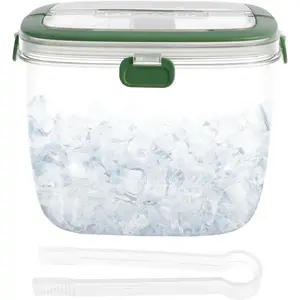 5L Portable Ice Cube Storage Bin, Clear Ice Bucket for Freezer with Lid & Tong for Outdoor Camping, Plastic Refrigerator Ice Cube Trays Storage Bin for Whiskey Wine Cocktail Party