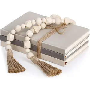3 Pieces Faux Decorative Books Set for Home Decor Fake Book for Shelves Coffee Table Stacked Linen Covered Display Decor with Wood Bead Bookend Gift for Living Room(Classical Color)