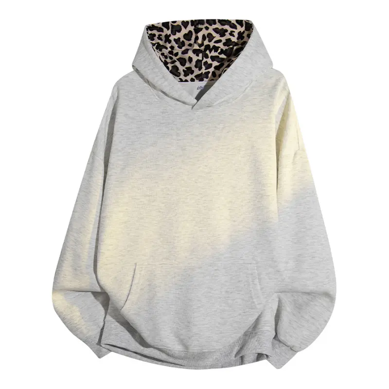 Men's Hooded Sweatshirt with Leopard Print Lining, High Street Baggy Fit Zip-Up Cardigan with Long Sleeves, Leopard Print Wear