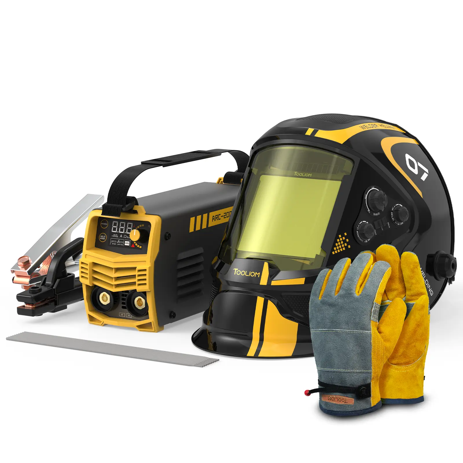 TOOLIOM ARC-200MINI 2-in-1 Stick Welder Protection Bundle - 200A 110V MMA/Lift TIG Welding Machine with Auto-Darkening Welding Hood, Gloves & E6013 Rods
