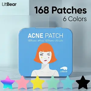 LitBear Gentle Pimple Patch, 168 Patches Star Pimple Patches with Tea Tree Oil & Centella Oil, Hydrocolloid Acne Patches for Face Cute Zit Patches Pimple Stickers Acne Dots Skin Repair