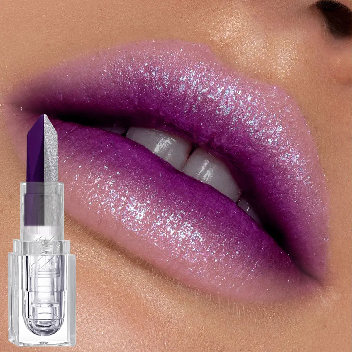 2-in-1 Two Tone Gradient Pearl Fine Shining Lipstick Purple Silver Shining Pearl Lip Gloss Mermaid Ji Non Fading Mouth Red Lip Glaze Makeup Perfect Makeup High Gloss Shine