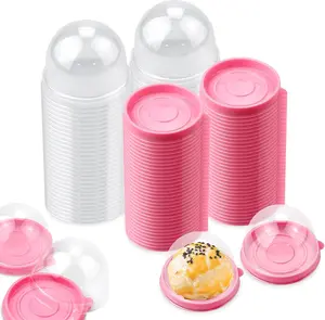 100Pcs Clear Plastic Mini Cupcake Container, Desk Pet Containers Mooncake Boxes Muffin Pod Dome Muffin Single Cupcake Holders Individual Cupcake Containers Plastic Disposable (Pink)- Home Improvement.