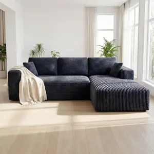 Cloud U-Shape No-Assembly Velvet Tufted L-Shaped Sofa with Chaise - Modern Apartment Living Room & Bedroom Sofa Set, Comfortable Sectional Couch outdoorfun