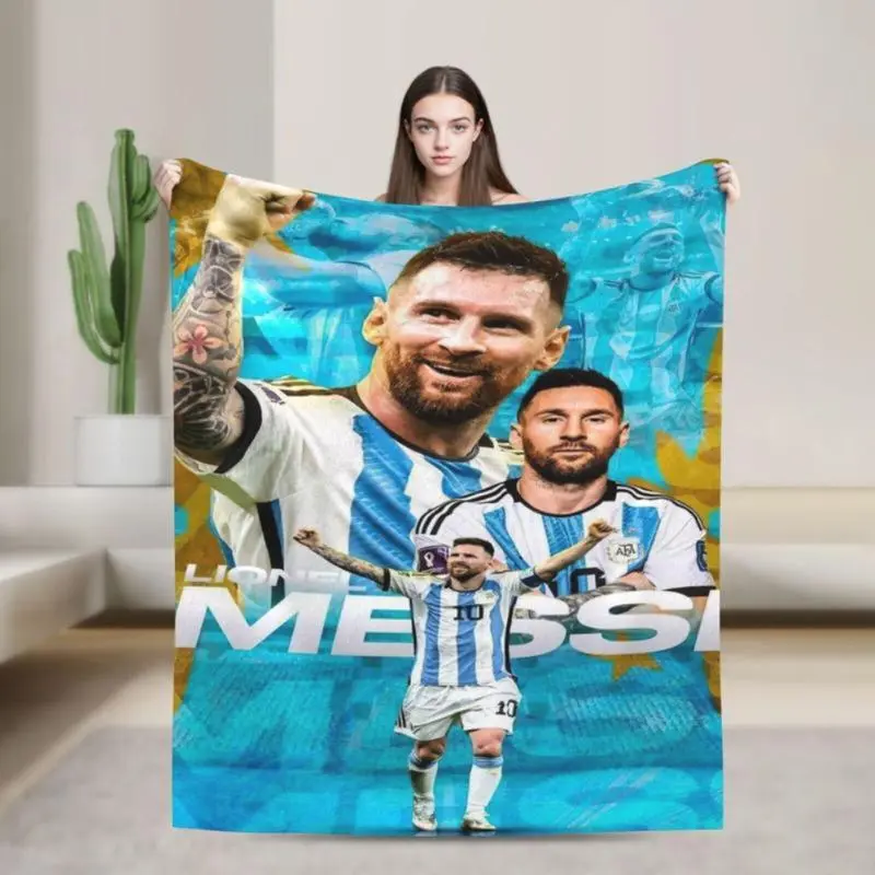 1pc Lionel Messi Themed Glam Tufted Soft Breathable Wrinkle-Resistant Flannel Blanket, Ideal for Bed, Sofa, Perfect Gift for Football Fans