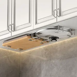 8pcs No Drilling Multifunctional Kitchen Storage Holder, Wall Mounted Pot Lid Organizer & Cutting Board Rack - Adhesive Cabinet Door & Under Cabinet Hanging Rack for Chopping Boards