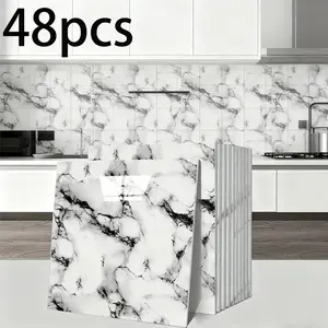 48pcs Luxurious Marble Pattern Wallpaper Panels, Large Peel-And-Stick Vinyl Wallpapers, Removable High-Gloss Finish, Easy Installation, Home Decor