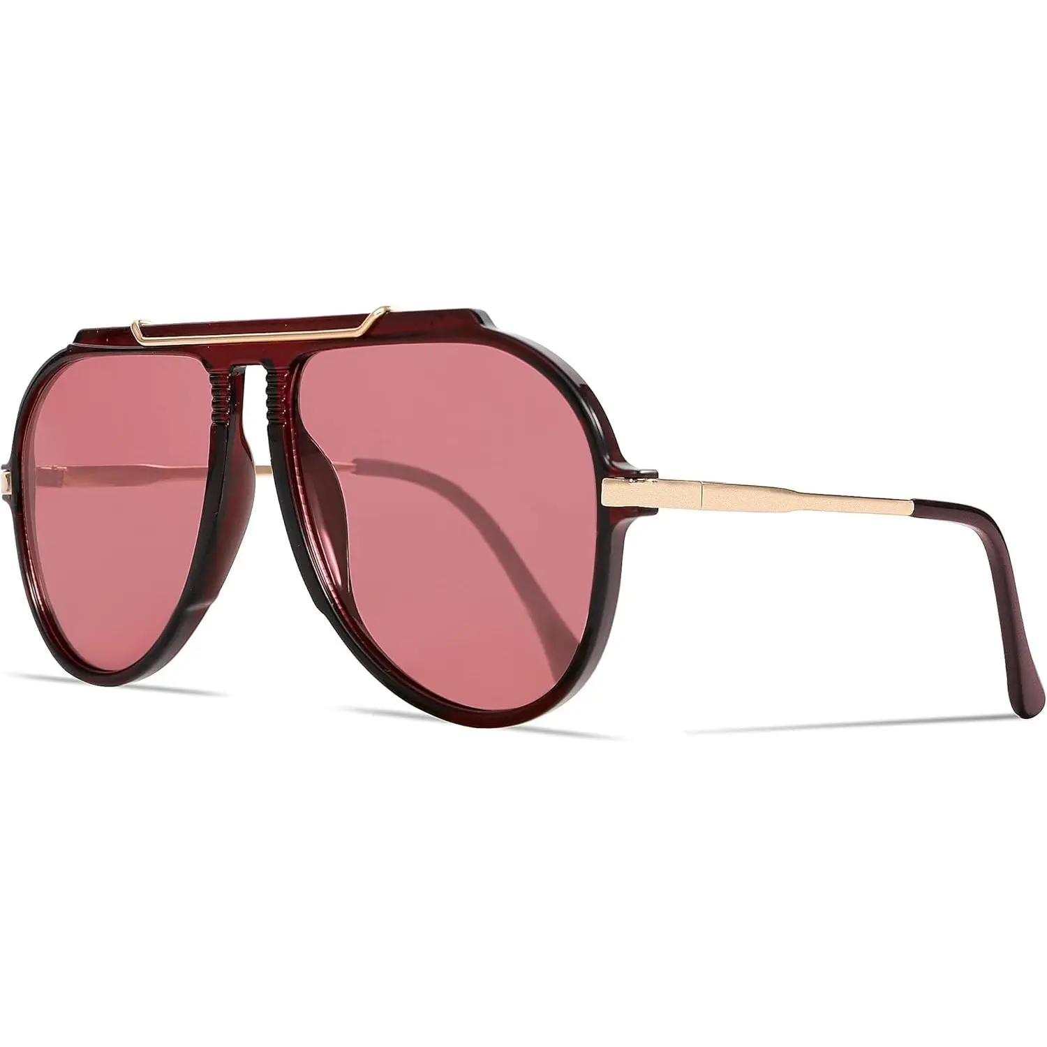 Oversized Vintage Aviator Sunglasses for Women & Men, 2026 70s Retro Gold Metal Tangle-Free Square Eyewear, Vintage Sunglasses, Metal Arms, Plastic&Metal, Uv400 Lenses, Classic Sunglasses