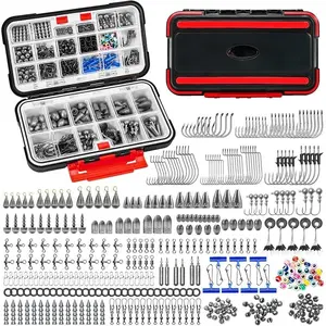 182/265/400pcs Compact Fishing Tackle Kit - All-in-One Freshwater Hooks, Weights, Bobbers in Tackle Box, Fishing Gear Set for Bass Trout Panfish