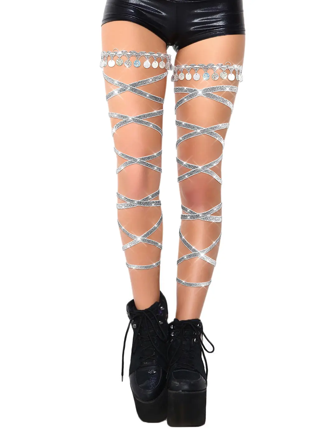 deladola Leg Wraps Rave Shiny Sequin Leg Straps Music Festival Party Elastic Garter for Women and Girls Womenswear Carnival Costume