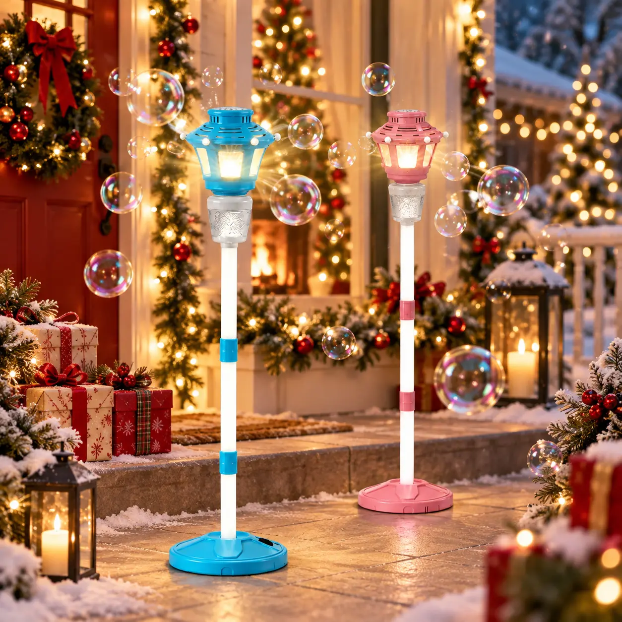 Portable Automatic Multifunctional Bubble Machine with LED Lights - 3-Height Adjustable Stand Landscape Bubble Generator for Christmas, Halloween, Outdoor Decor, Weddings, Baby Showers, Kids Toys
