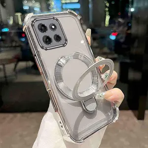 Moto G56 Popular Phone Holder Case For Compatible With Motorola Moto G56 Transparent Plating Cover and Elegant Colorful Circle Stand Protector Cases