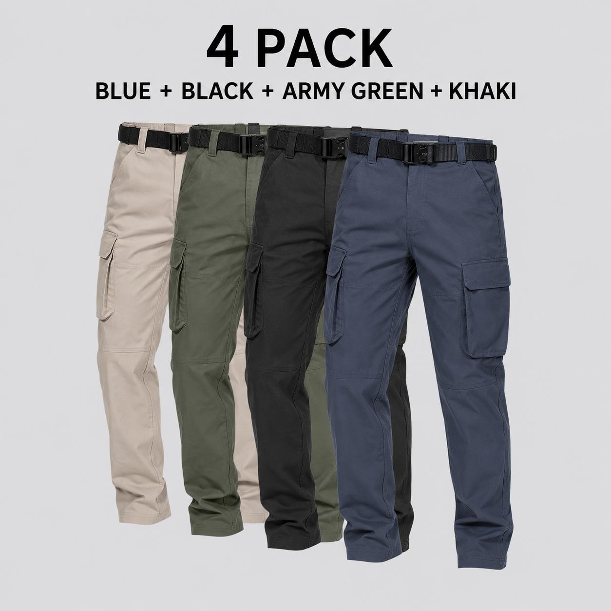 4Pac Men's Casual Cargo Work Pants, Multi-Pocket Straight Leg Utility Trousers, Outdoor & Daily Wear | 1/2/3/4-pacs