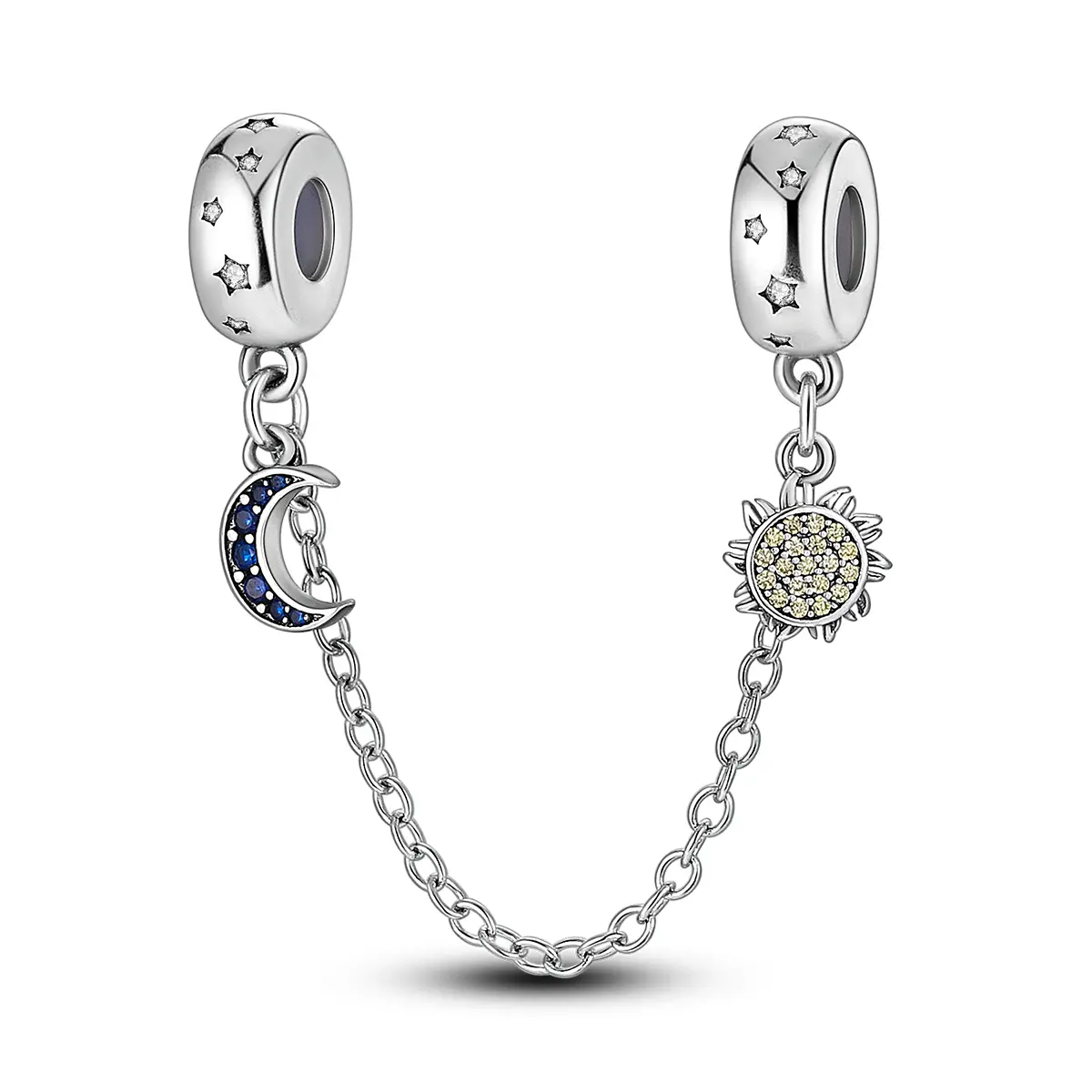 MULA 925 Silver-Plated Astrology Safety Chain with Star & Moon Charm, Shiny Zircon, Celestial Aesthetic for European Bracelets, Anti-Oxidant Charms & Pendants, Valentines Day/Christmas & Holidays Gift for Adults (Astrology Lifestyle), Birthday, Low‑Key Lu