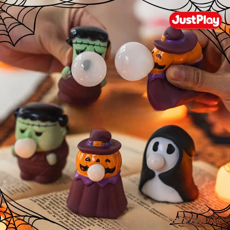 【JustPlay】2026 Halloween New Plastic Bubble Squeeze Fidget Toy - Pumpkin, Ghost, Frankenstein Designs - Unisex Stress Relief Classic Novelty Toy