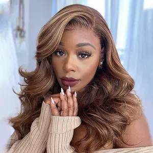 ZIHAN Honey Blonde Lace Front Wig, Body Wave Synthetic Lace Front Wig Pre Plucked Glueless Wig for Women Highlight Ombre Honey Blonde Wig 13x5x1 Side Part Wig 24inch Bombshell Wig