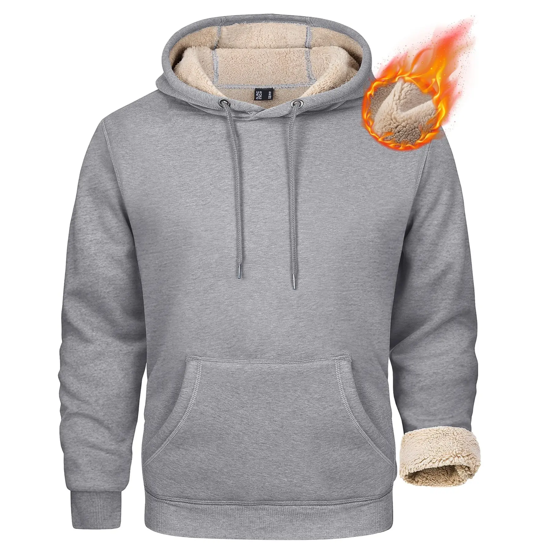 MAGCOMSEN Men's Heavy Ribbed Soft Long Sleeve Sherpa Fleece Lined Pullover Hoodie, Thick Menswear with Pocket for Spring Winter Fall Outdoor Activities