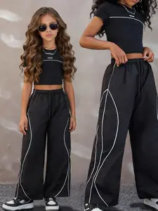 Teen Girl Clothes Set, Summer Street Style, Casual 2-Piece, T-Shirt & Wide Leg Pants, Outdoor Wear, Ages 3+