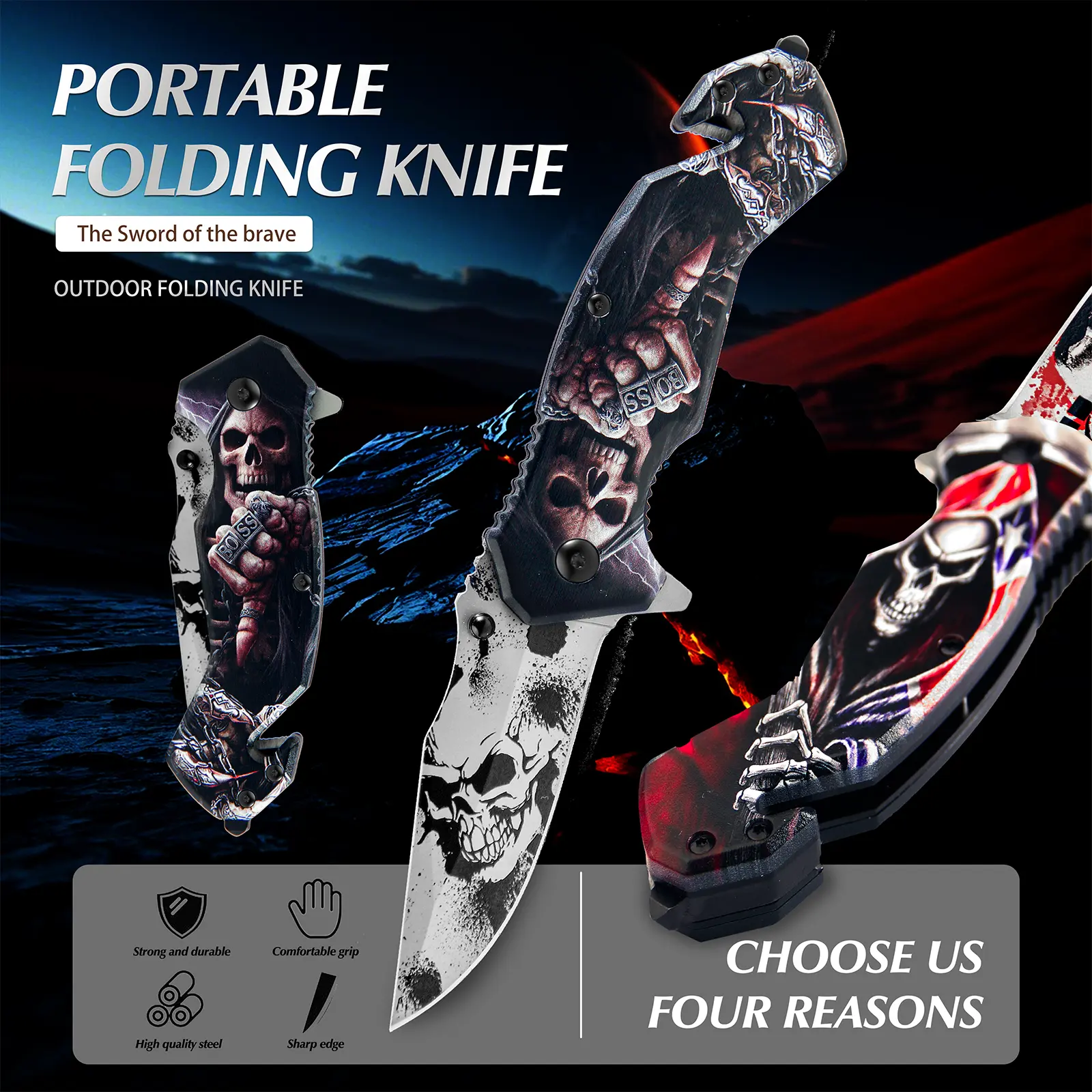 Folding Knife with 3D Pattern Handle, Durable Steel Outdoor Tool with Sharp Blade for Camping, Fishing & BBQ - Red & Black, Outdoor Folding Tool, Durable Steel Tool