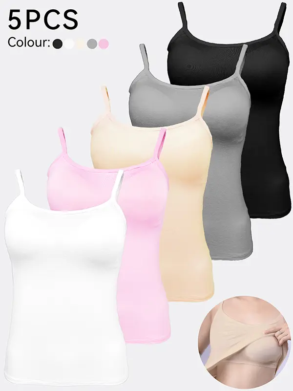 5PCS camisole tops for women built in bra camisoles for women for under clothes womens camisole womens tops vest tops for women Womenswear Spaghetti Strap Sleeveless