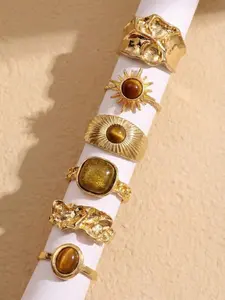 6-Piece Vintage Gemstone Irregular Ring Set, Perfect for Daily Wear, Ideal Gift, Unique Jewelry Collection, Stylish Accessories