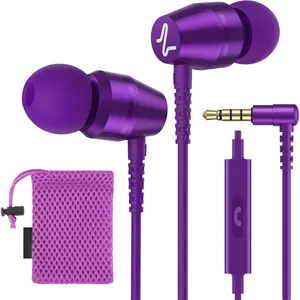 SQ-HPS016 OMNITONE Wired Earbuds in-Ear Headphones, 5 Years Warranty, Earphones with Microphone, 3.5 mm Jack Corded Ear Buds, Videoconference for iPhone, Samsung, Laptop, Kids, School Students - Purple