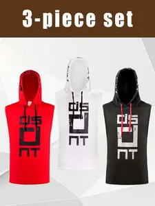 Men's High Stretch Quick Dry Hooded Gym Tank Top - Breathable Sleeveless Gym Shirt with Bold Monogram Print, Moisture Wicking Basketball Running Casual Wear, Machine Washable, Casual Athletic Wear |Outdoor fun，Gym Accessories Workout ClothesFathersdaygift