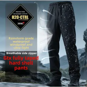 Outdoor rainstorm-proof storm pants side zipper full pressure glue hard shell rainproof breathable can be stored mountaineering pants men