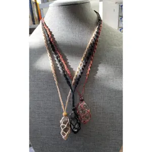 Uniquely crafted Hemp Macramé necklace with Smoky Quartz crystal three colors to choose from