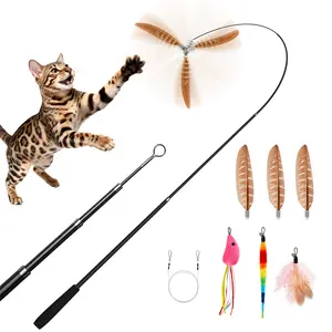 Potaroma Carbon Fiber Cat Wand Toy – Lightweight Retractable Interactive Feather Teaser Stick with 6 Detachable Feathers, Indoor Kitten Fishing Pole Toy with Bells, Durable Enrichment Fun #SummerVibes #petlovers