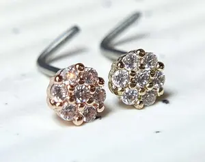 1pc CZ Paved Flower L-Bend 20g Nose Ring Stud Screw 316L Surgical Steel