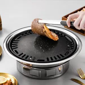 1pc Indoor and Outdoor Korean Barbeque Barbecue Grill, BBQ, Household Charcoal Smokeless Maifan Stone Baking Pan, Stainless Steel BBQ