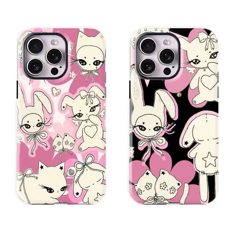 Kawaii Animal Print Handheld Shockproof Cellphone Protector Case - Polycarbonate Durable Blush Pink Girly Cover, Camera-Protection Shell, Tech Accessory for iPhone 11-17 Pro Max & Compatible Devices, Ideal Gift