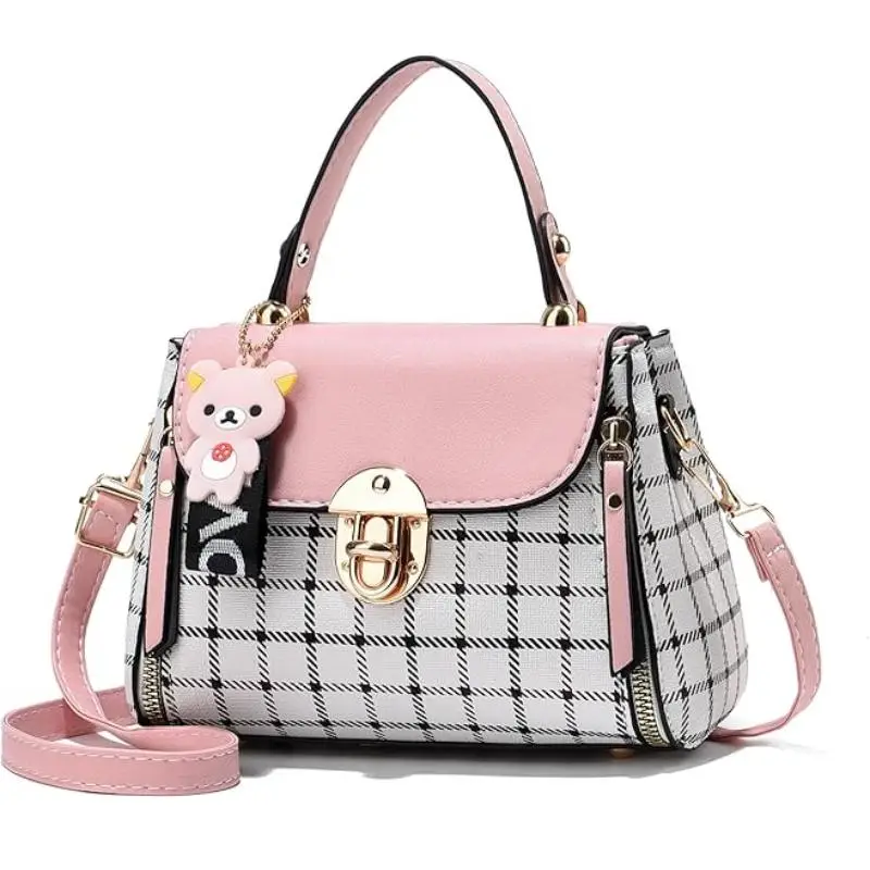 Maxoner Plaid Pattern Handbag, Women's Buckle Decor Flap Purse, Fashion PU Leather Crossbody Bag Gift Elegant Accessory Style