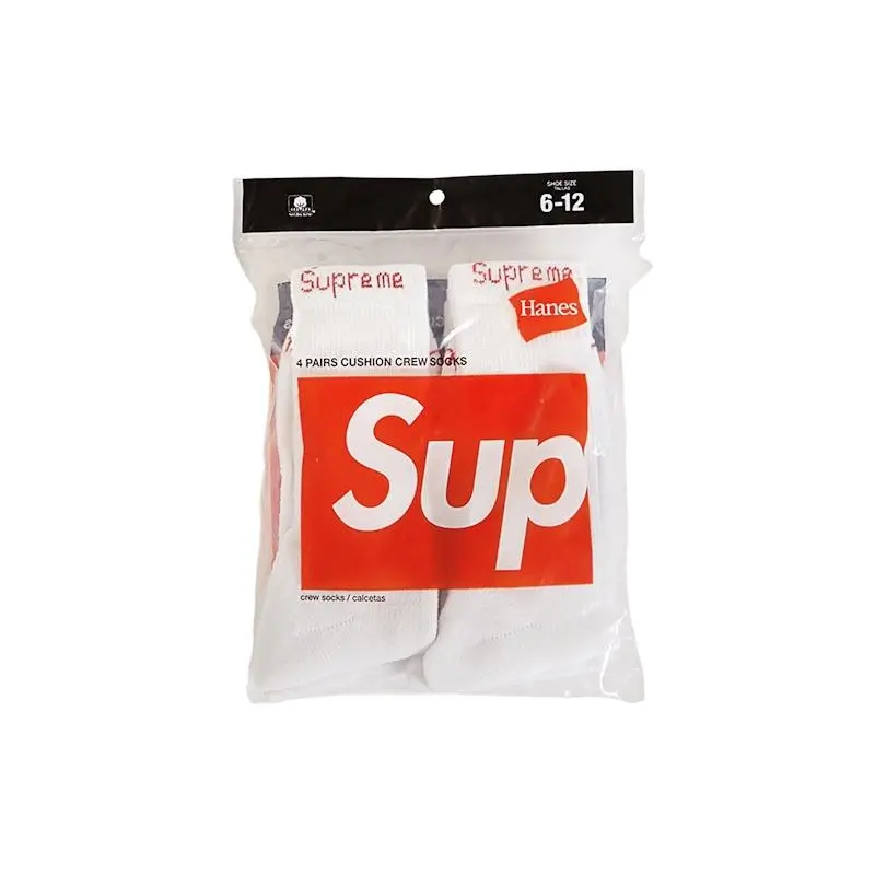 Supreme Unisex Hanes Crew Socks (4 Pack) White, from StockX