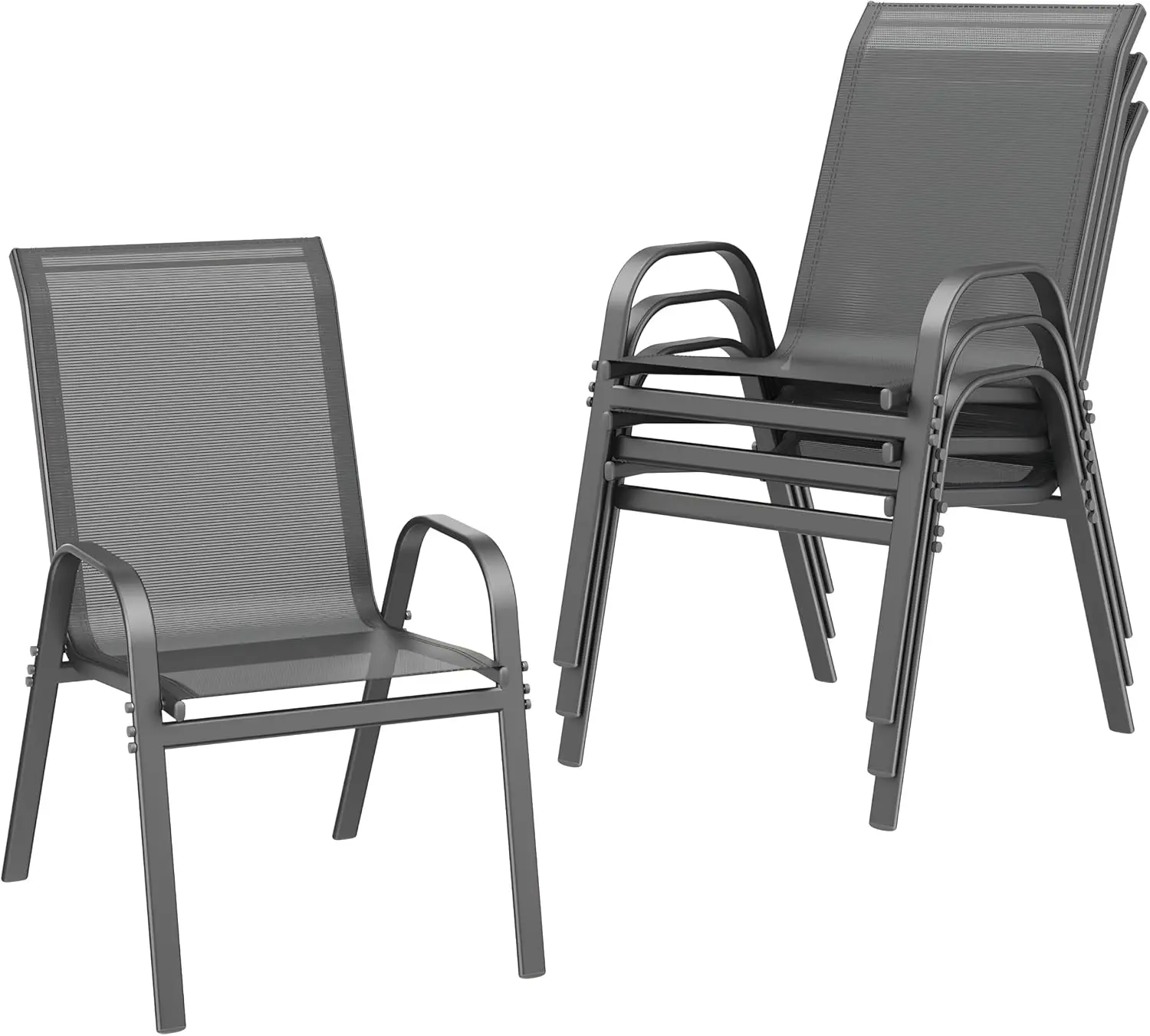 Patio Chairs Set of 4, Stackable Outdoor Dining Chairs | All Weather Dining Set, Breathable Textilene, Sturdy Metal Frame, Lawn, Garden, Backyard, Poolside Furniture Set