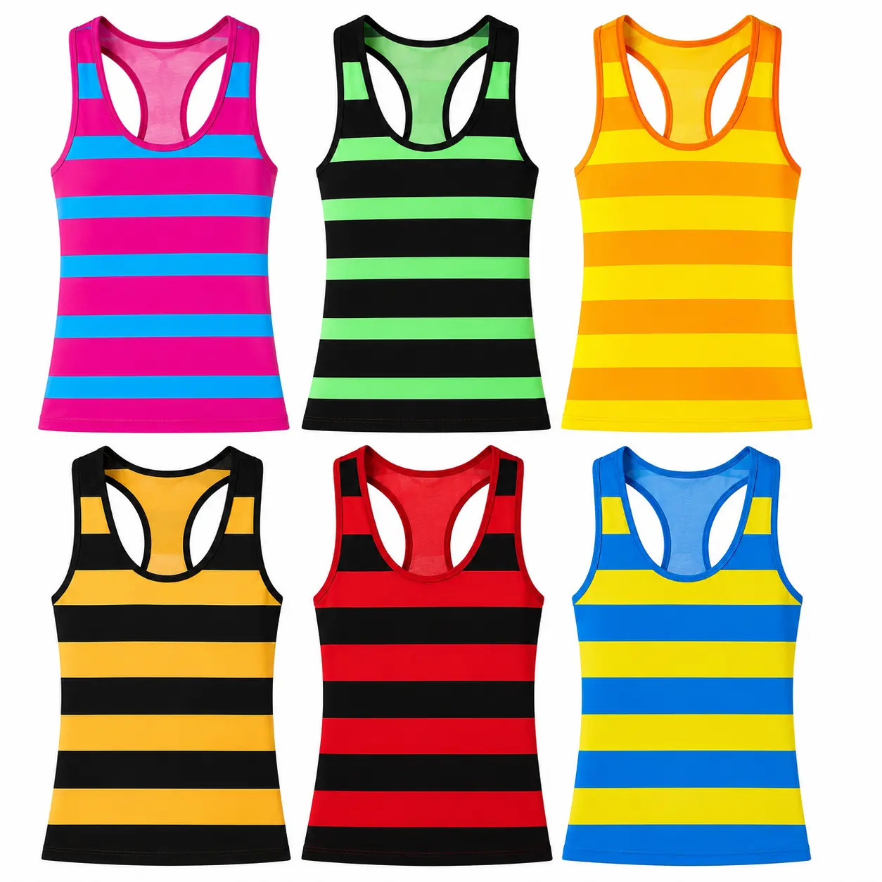 6 Pack Women’s Colorful Striped Tank Tops, Racerback Sleeveless Camisoles, Soft Breathable Stretch Basic Tops, One Size Fits Most